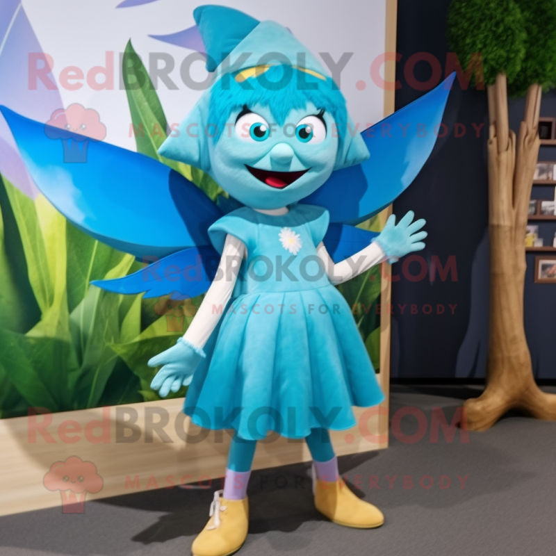 Cyan Tooth Fairy mascot costume character dressed with a Culottes and Belts Cyan Tooth Fairy mascot costume character dressed with a Culottes and Belts