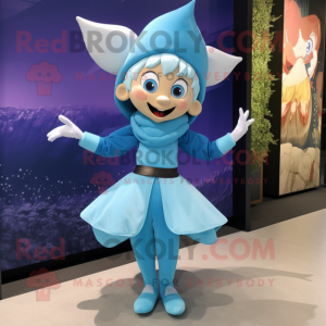 Cyan Tooth Fairy mascot costume character dressed with a Culottes and Belts