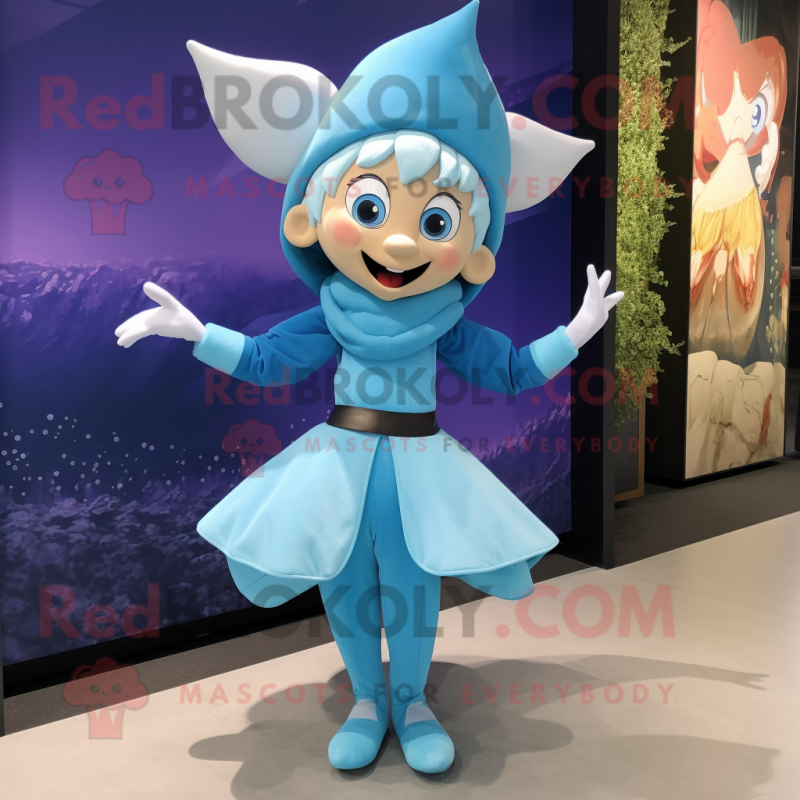 Cyan Tooth Fairy mascot costume character dressed with a Culottes and Belts Cyan Tooth Fairy mascot costume character dressed with a Culottes and Belts