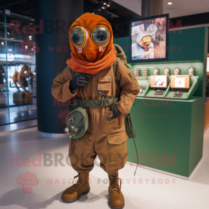 Rust Commando mascot costume character dressed with a Parka and Coin purses