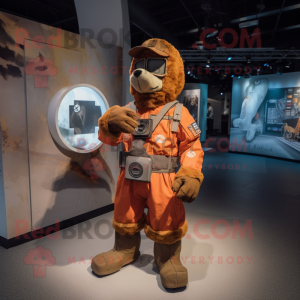 Rust Commando mascot costume character dressed with a Parka and Coin purses