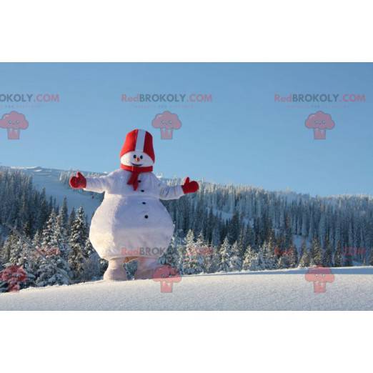 Mascote grande boneco de neve branco e vermelho - Redbrokoly.com