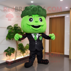 Forest Green Broccoli mascot costume character dressed with a Suit Pants and Brooches