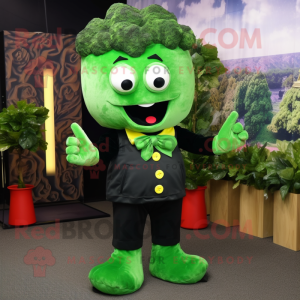 Forest Green Broccoli mascot costume character dressed with a Suit Pants and Brooches