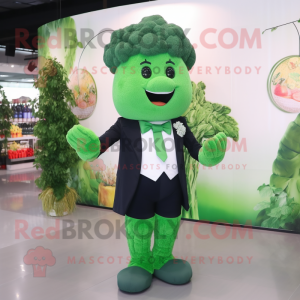 Forest Green Broccoli mascot costume character dressed with a Suit Pants and Brooches