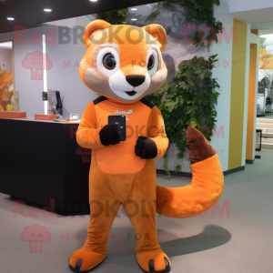Orange Marten mascot costume character dressed with a Rash Guard and Mittens