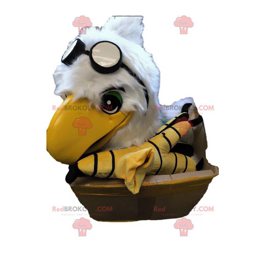Witte adelaarskop mascotte met vliegeniersbril - Redbrokoly.com
