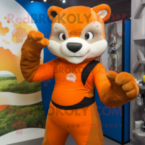 Orange Marten mascot costume character dressed with a Rash Guard and Mittens