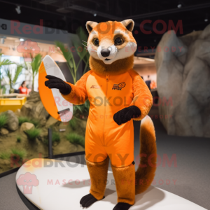 Orange Marten mascot costume character dressed with a Rash Guard and Mittens