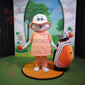 Peach Golf Bag mascot costume character dressed with a Capri Pants and Shawls