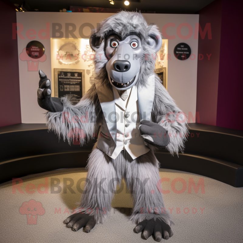 Silver Baboon mascot costume character dressed with a Tuxedo and Scarf clips