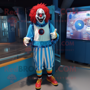Blue Evil Clown mascot costume character dressed with a Board Shorts and Bracelet watches