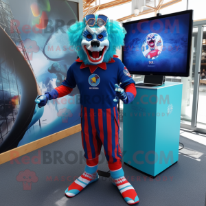 Blue Evil Clown mascot costume character dressed with a Board Shorts and Bracelet watches