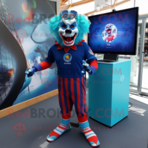 Blue Evil Clown mascot costume character dressed with a Board Shorts and Bracelet watches