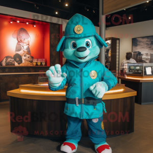 Teal Fire Fighter maskot...