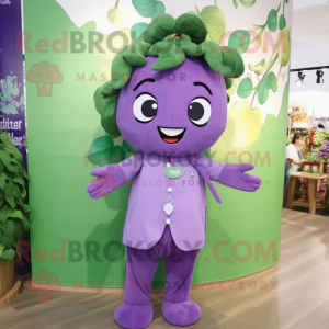 nan Grape mascot costume character dressed with a Jumpsuit and Hair clips