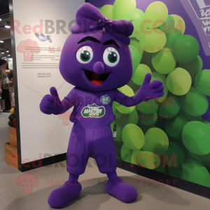 nan Grape mascot costume character dressed with a Jumpsuit and Hair clips