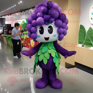 nan Grape mascot costume character dressed with a Jumpsuit and Hair clips