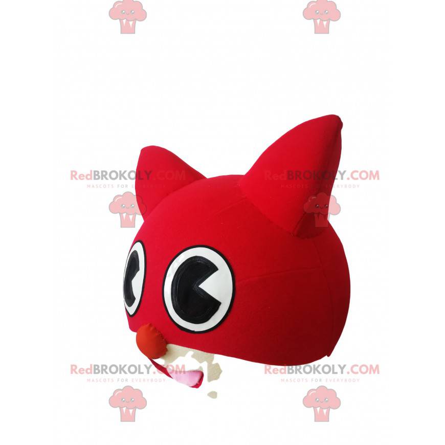Mascotte testa di gatto rosso e bianco - Redbrokoly.com