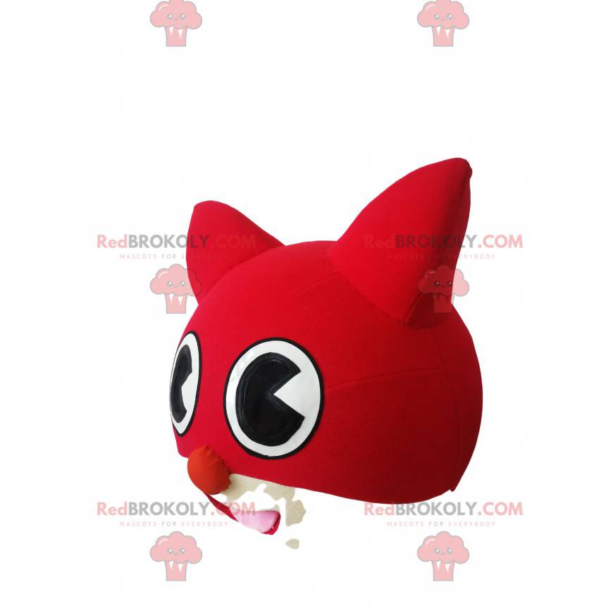 Röd och vit katthuvudmaskot - Redbrokoly.com