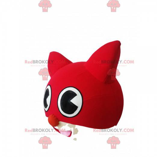Rode en witte kat hoofd mascotte - Redbrokoly.com