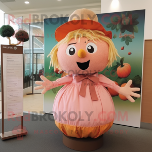 Peach Scarecrow mascot costume character dressed with a Blouse and Headbands