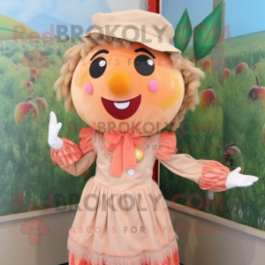 Peach Scarecrow mascot costume character dressed with a Blouse and Headbands