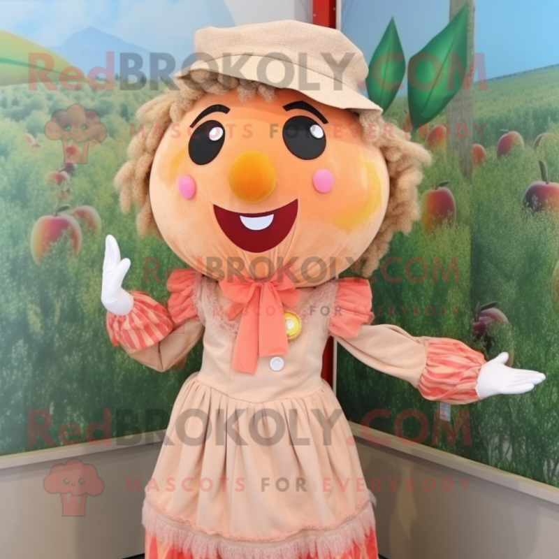 Peach Scarecrow mascot costume character dressed with a Blouse and Headbands Peach Scarecrow mascot costume character dressed with a Blouse and Headbands