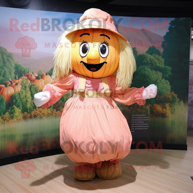 Peach Scarecrow mascot costume character dressed with a Blouse and Headbands