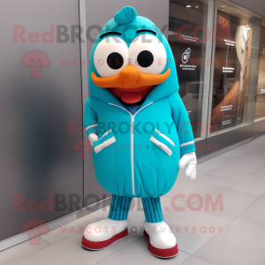 Teal Meatballs mascot costume character dressed with a Jacket and Shoe laces