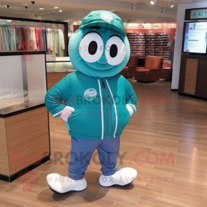 Teal Meatballs mascot costume character dressed with a Jacket and Shoe laces