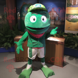 Forest Green Tuna mascot costume character dressed with a Henley Tee and Anklets