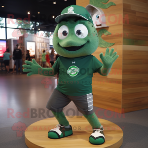 Forest Green Tuna mascot costume character dressed with a Henley Tee and Anklets