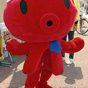 Gigantische rode octopus mascotte met een blauwe stropdas -