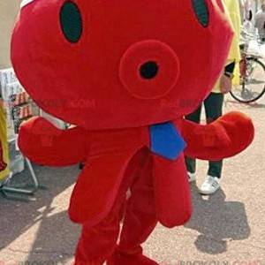 Mascotte de pieuvre rouge géante avec une cravate bleue -