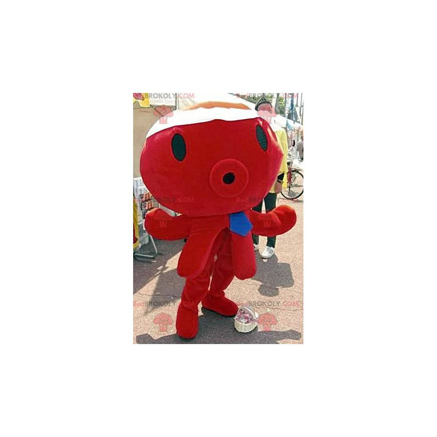 Giant red octopus mascot with a blue tie - Redbrokoly.com