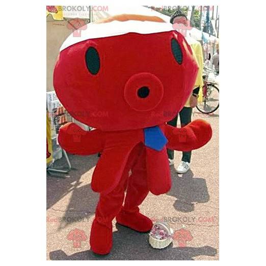 Mascotte de pieuvre rouge géante avec une cravate bleue -