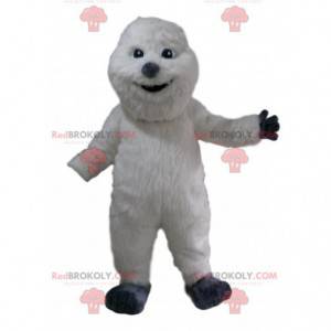 White snowman mascot with a beautiful coat and a gray nose -