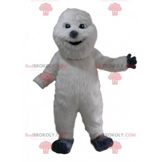 Mascote do boneco de neve branco com um belo casaco e nariz