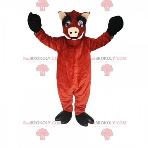 Brown boar mascot with large canines and big eyes -