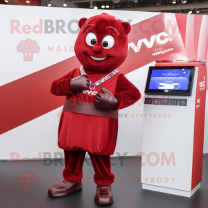 Red Chocolate Bar mascot costume character dressed with a V-Neck Tee and Bracelet watches