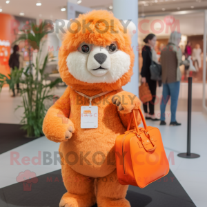 Orange Alpaca mascot costume character dressed with a Playsuit and Handbags