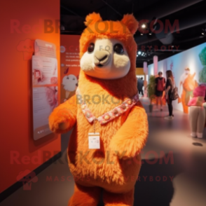 Orange Alpaca mascot costume character dressed with a Playsuit and Handbags