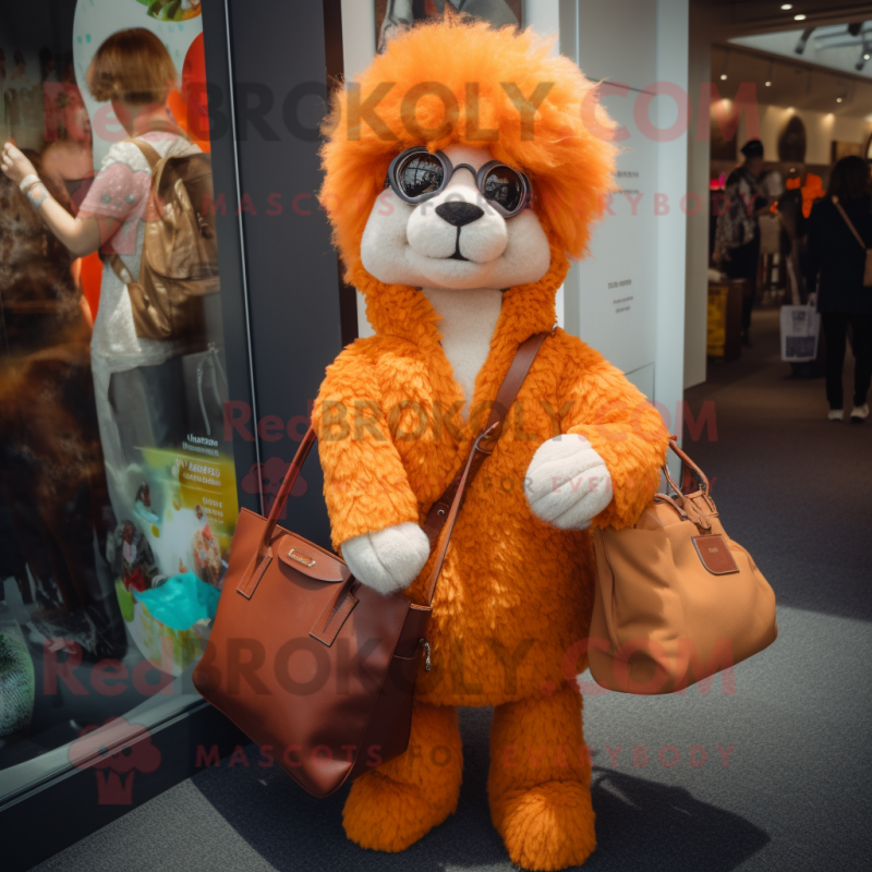 Orange Alpaca mascot costume character dressed with a Playsuit and Handbags