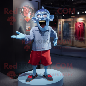 Sky Blue Vampire mascot costume character dressed with a Denim Shorts and Cufflinks