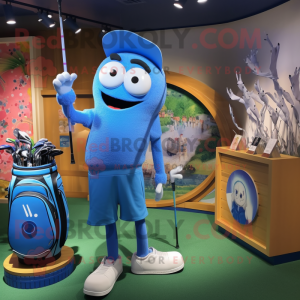Blue Golf Bag mascot costume character dressed with a Sweatshirt and Hairpins