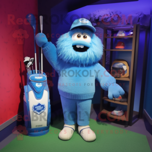 Blue Golf Bag mascot costume character dressed with a Sweatshirt and Hairpins