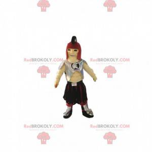 Warrior mascot with a Roman helmet and silver armor -