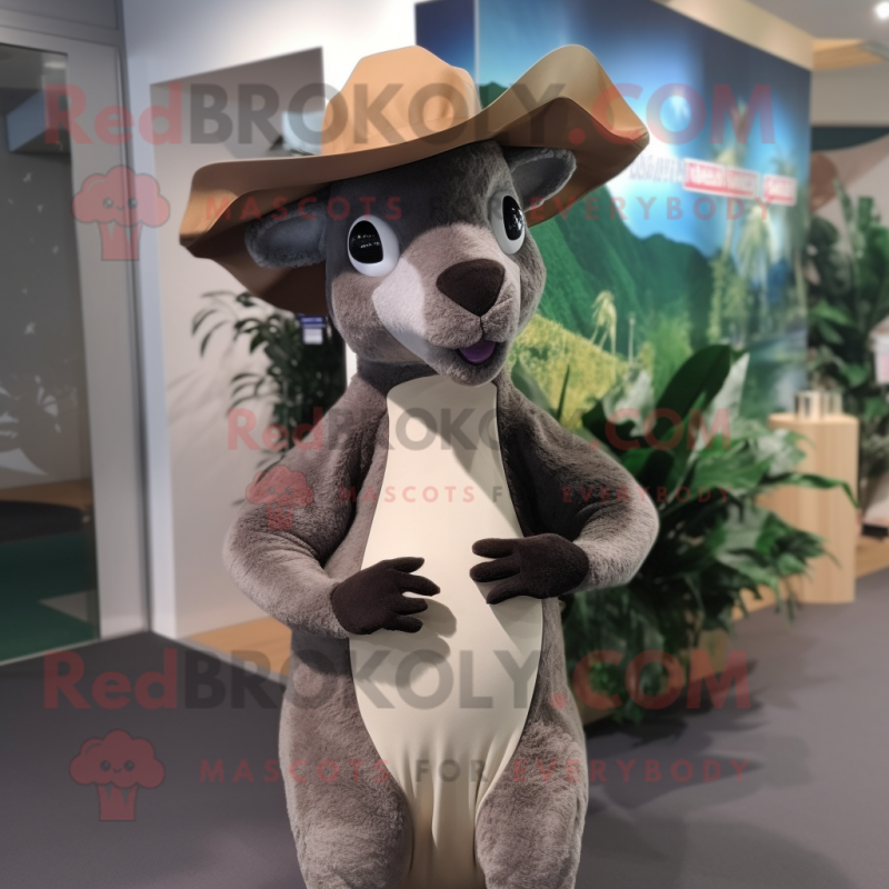 Gray Kangaroo mascot costume character dressed with a Maxi Skirt and Hats