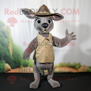 Gray Kangaroo mascot costume character dressed with a Maxi Skirt and Hats